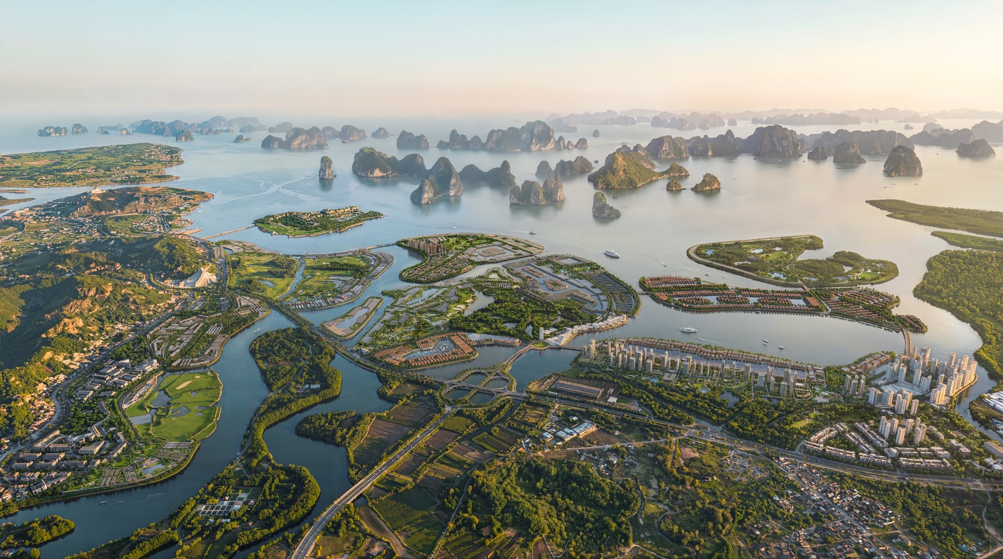Phối cảnh tòa tháp căn hộ The Sunrise Bay hướng biển tại Vinhomes Global Gate Hạ Long