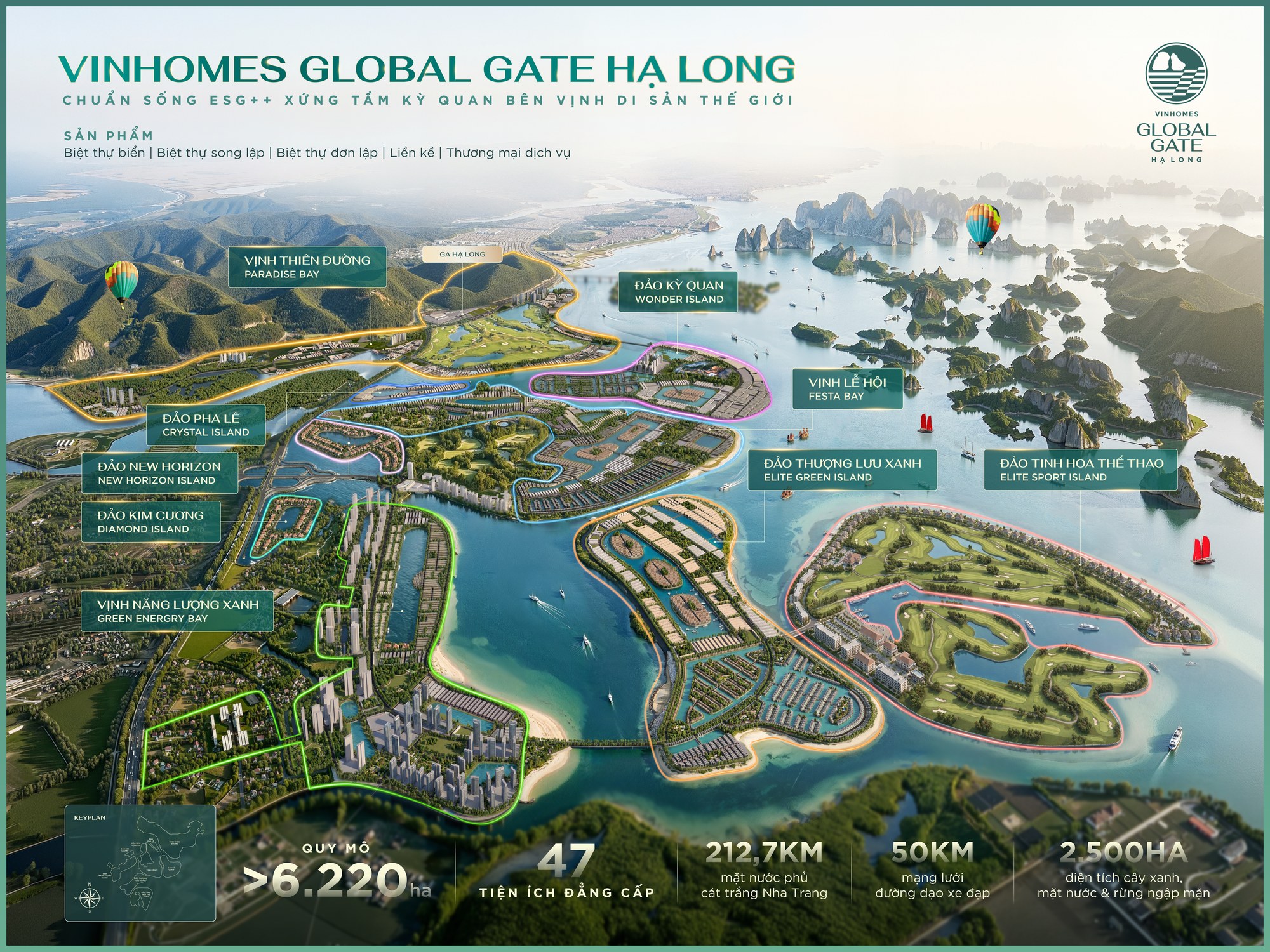 Bản đồ quy hoạch tổng thể và tên gọi mới các phân khu Vinhomes Global Gate Hạ Long